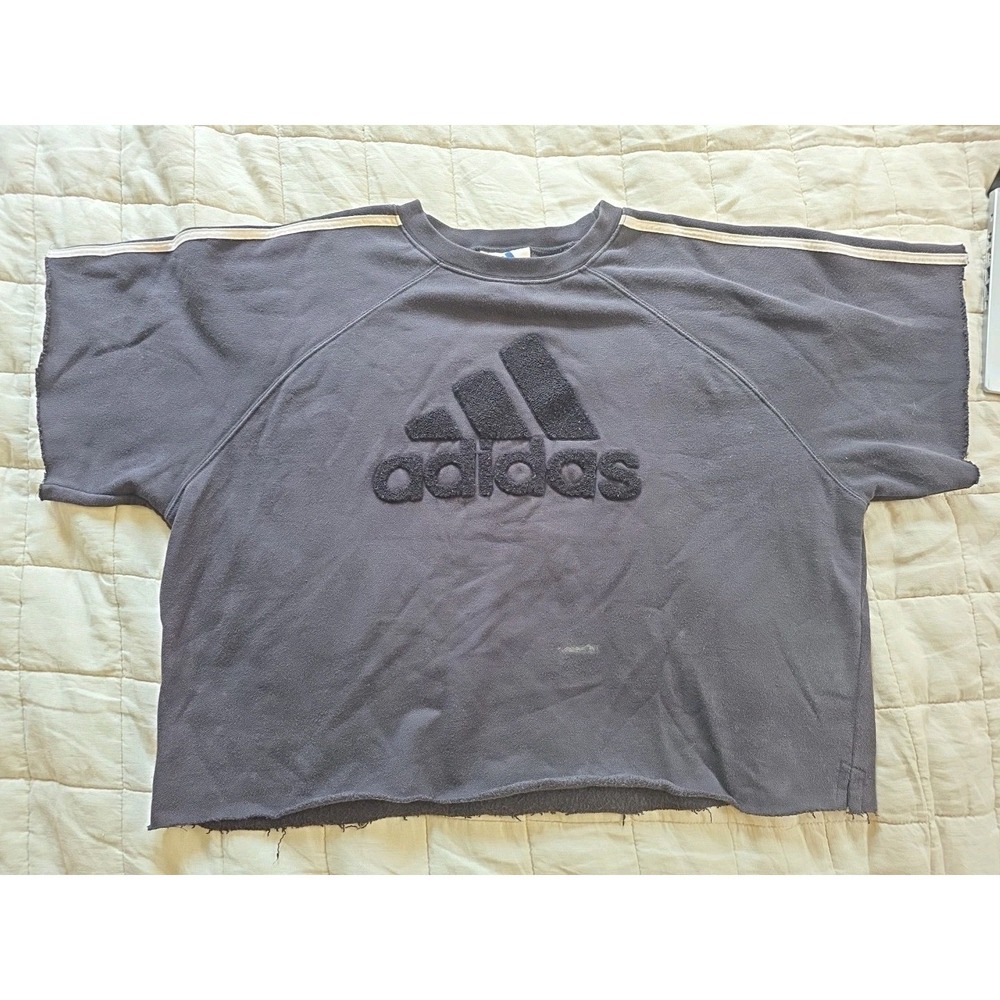 VTG Adidas Sweater Mens XL Black Fleece Cut Off Pullover Sweatshirt Thrashed 90s